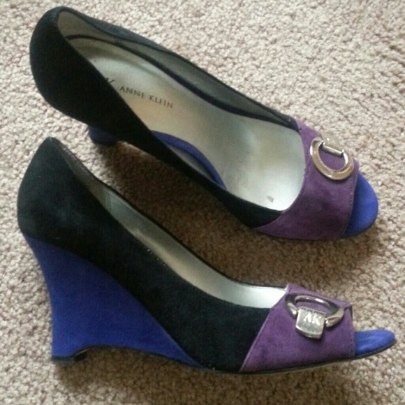 Anne Klein Suede Blue Purple Black Wedge Shoes