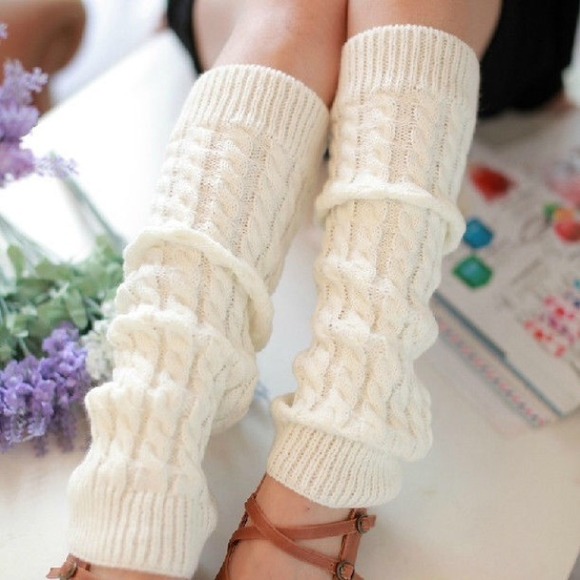 Handmade Cream Boot Socks Leg Warmer Knit
