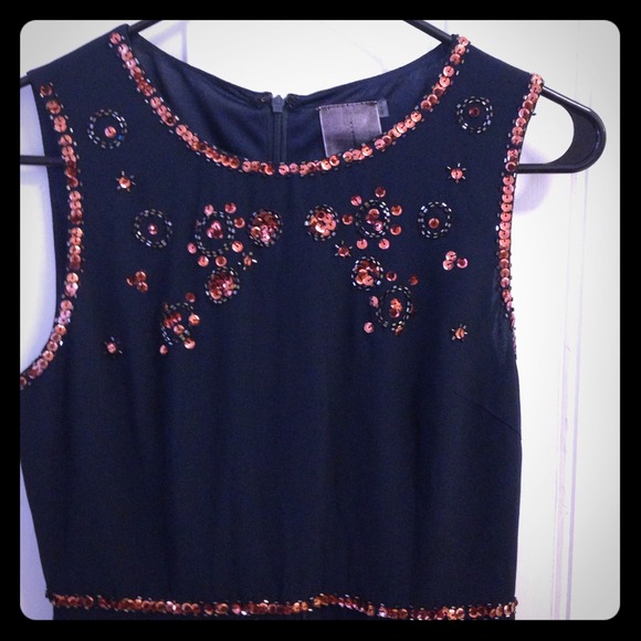 Navy sequined fit and flare dress