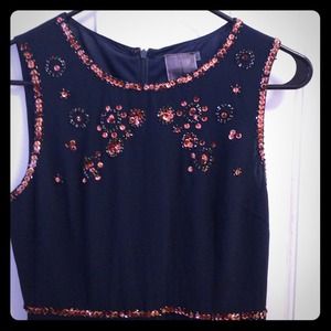 Navy sequined fit and flare dress