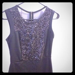 Black sequined mesh back dress