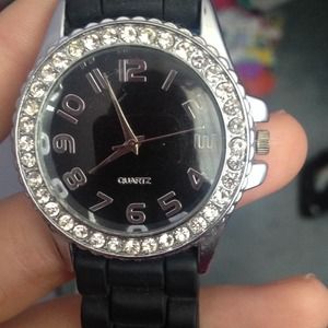 Black rubber bling watch