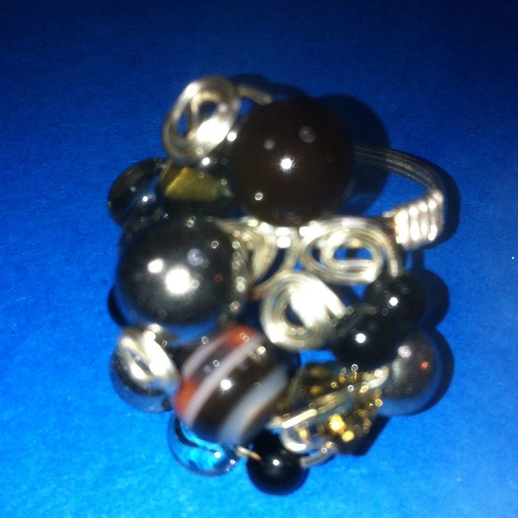 599 Smoky Quartz, Banded Agate, Hematite ring - Picture 4 of 4