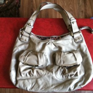 B. Makowsky taupe, glove-leather hand bag