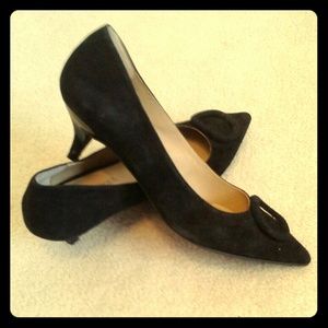 Black Suede Kitten Heel Pumps