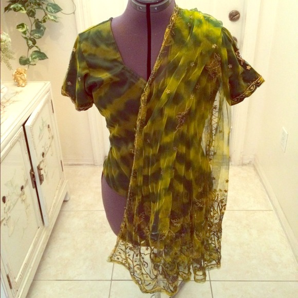 Tie-dye Green lengha