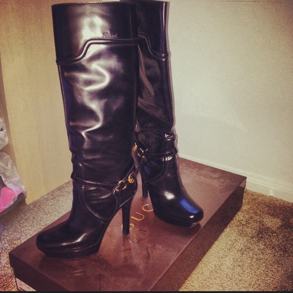**Sold**Gucci Black Boots with Gold detailing