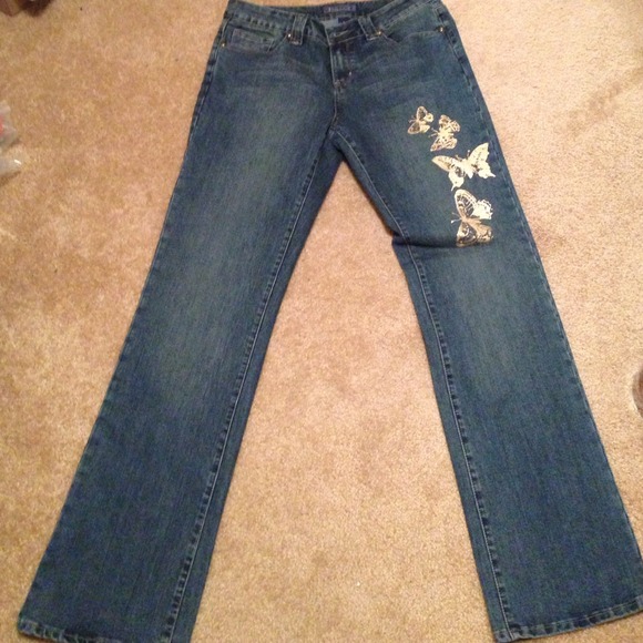 Gold butterfly print jeans