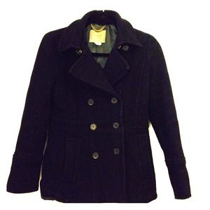 J Crew Black Wool Nello Gori Stadium-Cloth Peacoat