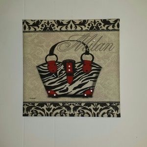 Decorative pictures, wig, teal ruffle shirt