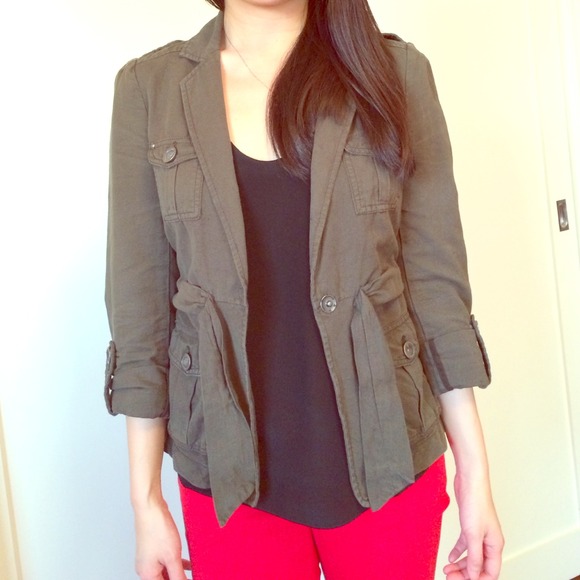 Anthropologie dark olive green safari jacket