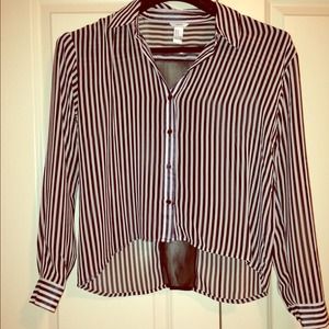 Black and white sheer long sleeve blouse size M