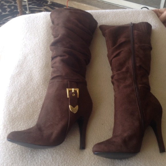 Qupid Boots - Brown Suede Calf High Boots