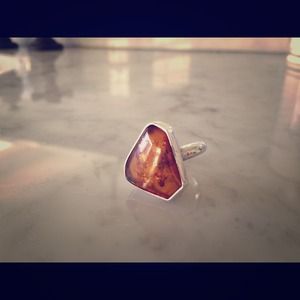 UNIQUE STERLING SILVER AND AMBER STONE RING!!