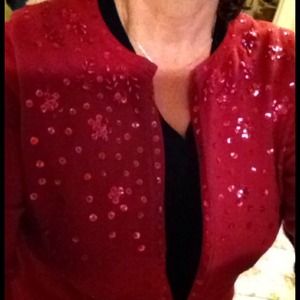 Red, 3/4" Sleeve Sweater W/Beading