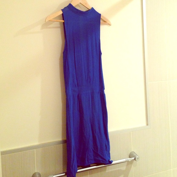 <sold>Cobalt blue sleeveless dress with high neck