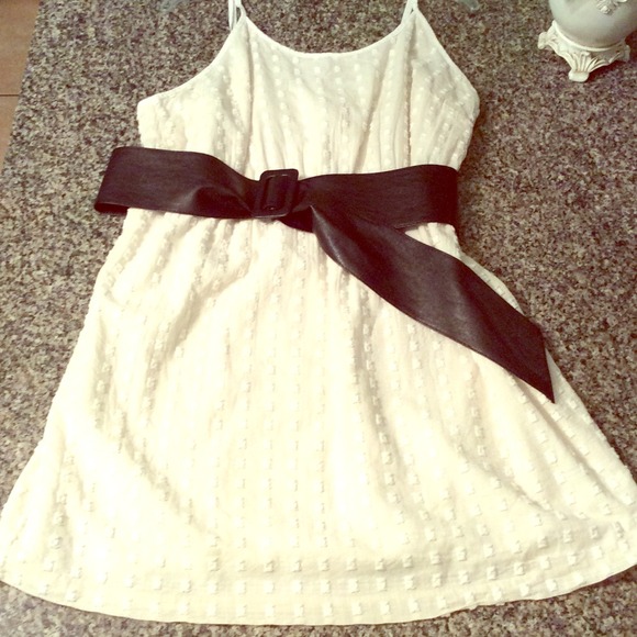 white Spaghetti strap dress w/ black belt