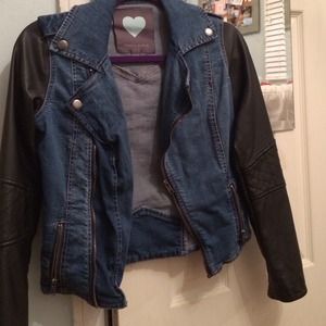 Kendall and Kylie Faux Leather Sleeve Moto Jacket