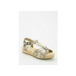 Kimchi Blue Metallic Leather Wooden Wedge Sandal