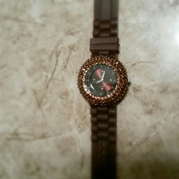 Brown watch with rhinestones