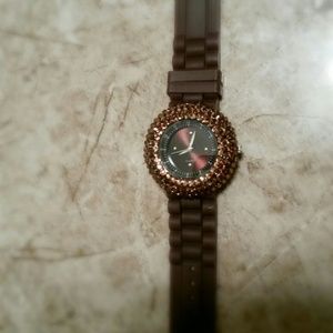 Brown watch with rhinestones
