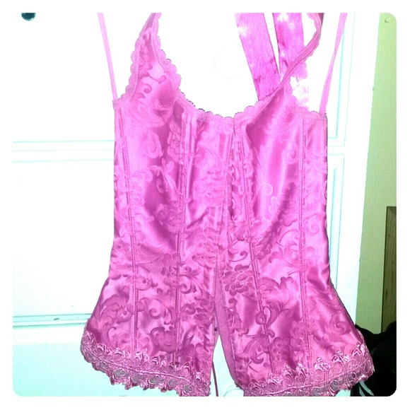 Frederick's pink lace halter corset - Picture 1 of 3