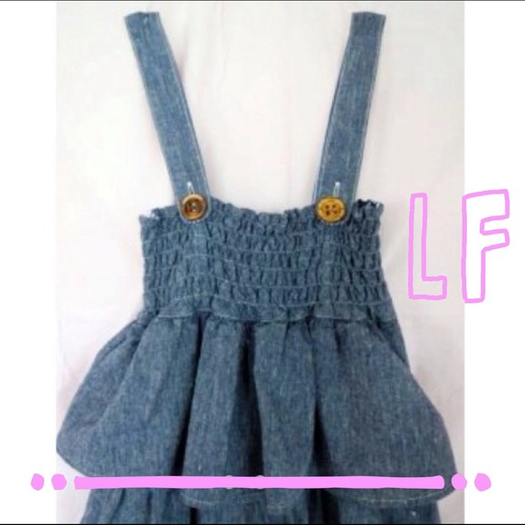 LF Tiered Chambray Blue Ruffle Dress XS S - Picture 2 of 3