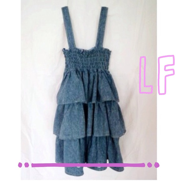 LF Tiered Chambray Blue Ruffle Dress XS S - Picture 3 of 3