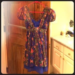 Betsey Johnson Blue with Floral Design Dress