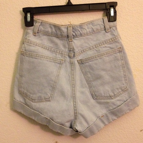 American Apparel Cuffed High Waisted Denim Shorts - Picture 2 of 4