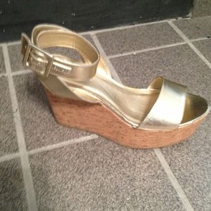 Gold platform ankle strap sandal