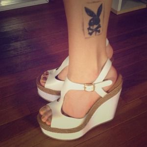 Top shop White Leather Strap Platforms