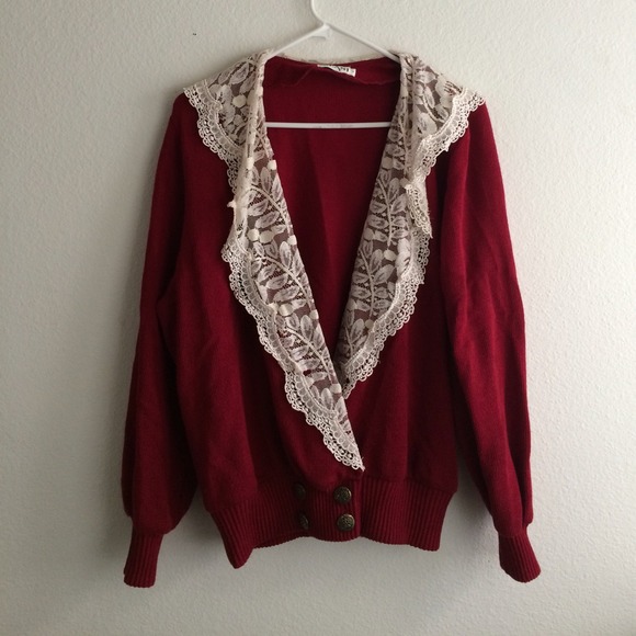 Vintage Oxblood and Lace Cardigan