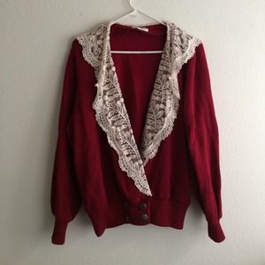 Vintage Oxblood and Lace Cardigan
