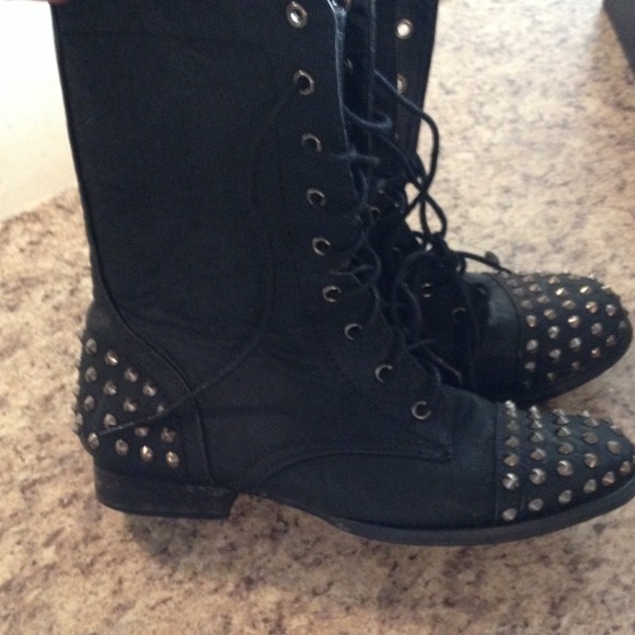 Rhinestone embellished combat boots