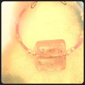 Pink Pendant Bracelet with pearl accents