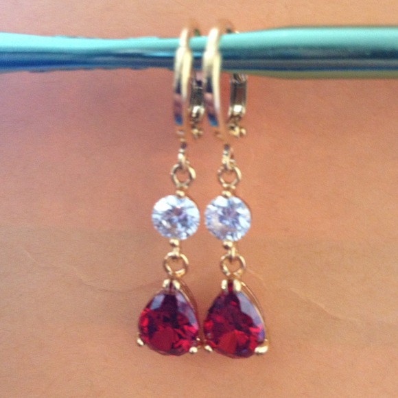 14ktgold filled garnet/ cz earring.