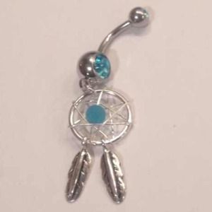 Blue dream catcher belly button ring