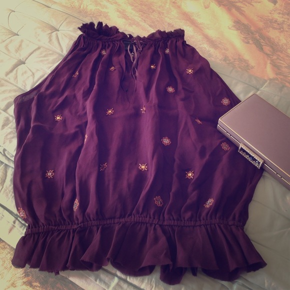 Express Burgundy Sleeveless Top with Beaded Detail