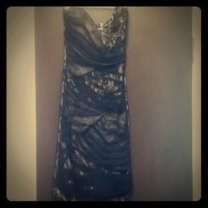 Black and cream strapless dress