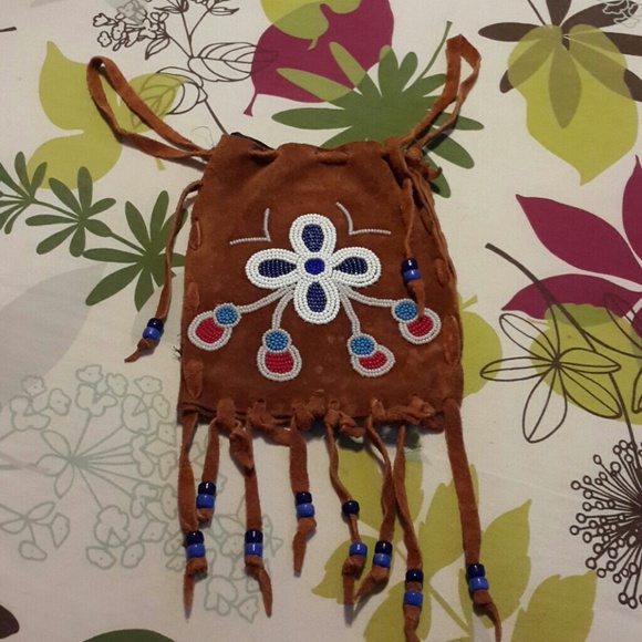 Handmade beaded leather pouch
