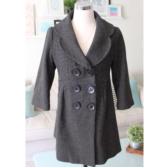 Forever 21 Outerwear - Polka Dot Double Breasted Pea Coat