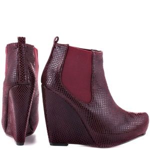 Platform Red Ankle Wedge Faux Snake Skin Bootie