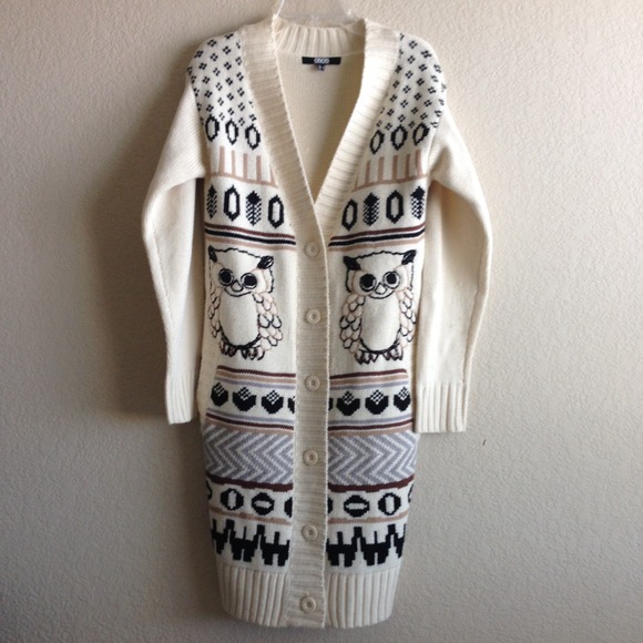 Asos Cream Owl Long Cardigan Coat