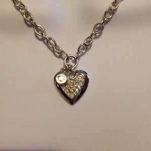 Guess Heart Charm w/ CZ Necklace
