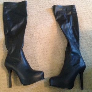 Black thigh high platform boots