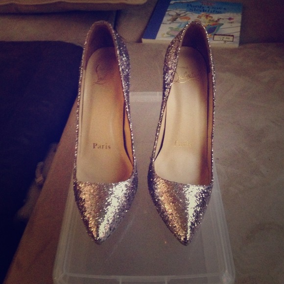 Silver sparkly red sole Christian louboutin heels
