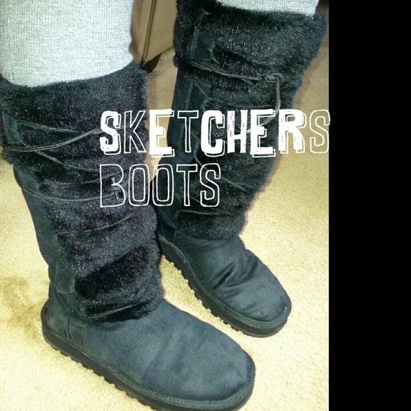 Sketcher black lace up boots fur boots