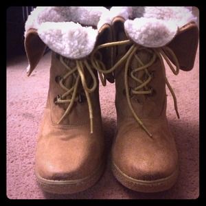 Tan wedge booties NWOT