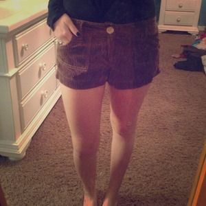 Brown corduroy shorts.